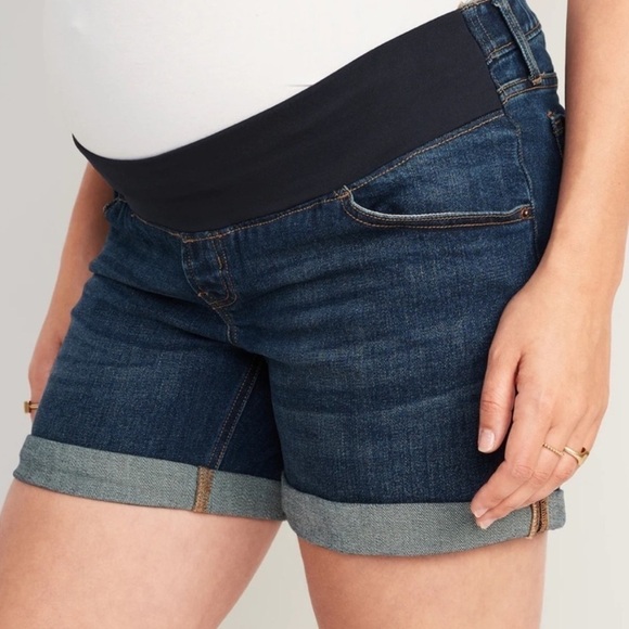Old Navy Maternity Front Low Panel O.G. Straight Cuffed Jean Shorts 4 NEW - Picture 2 of 10